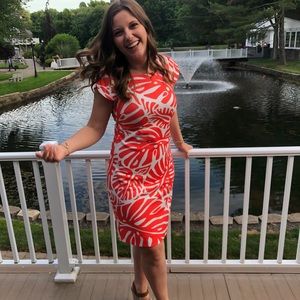 Coral Palm Print Cocktail Dress Sz Small